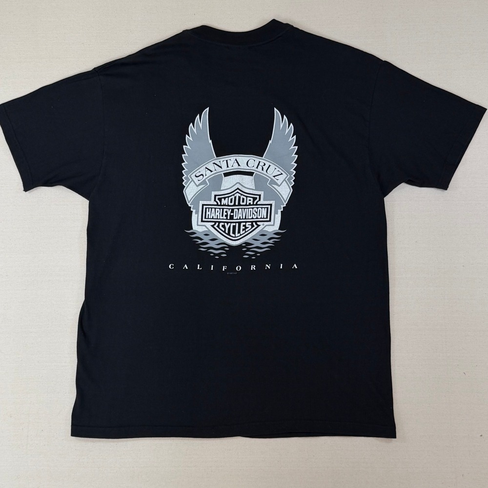 Vintage 1997 Harley-Davidson Santa Cruz CA T-Shirt XL Black Hanes Beefy-T 90s